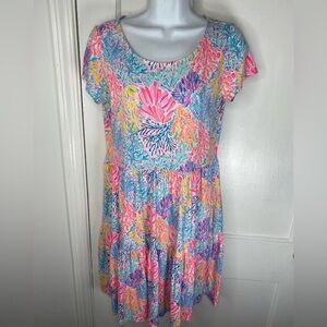 LILY Pulitzer Colorful Floral Shell Short Sleeve Dress with Pockets